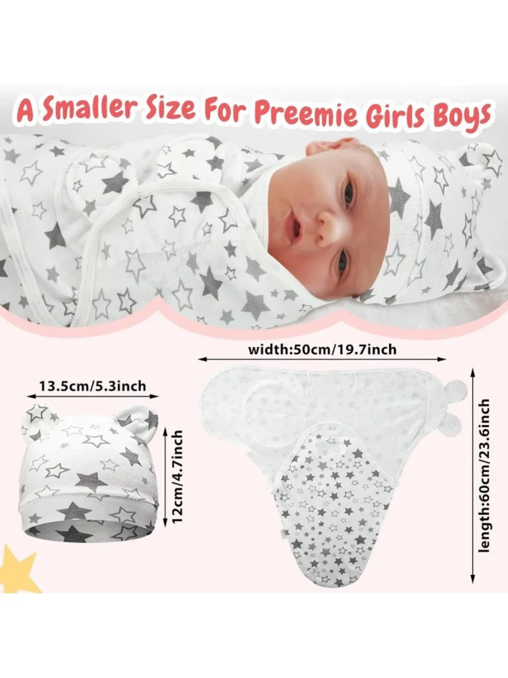 Cozy 4-Pack Swaddle Blankets with Matching Hats for Newborns and Infants